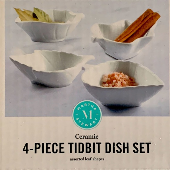 Martha Stewart 4 Pc Ceramic Tidbit Set Leaf Shaped Leaves - Picture 1 of 3